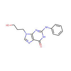 O=c1[nH]c(Nc2ccccc2)nc2c1ncn2CCCO ZINC000013644852