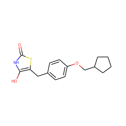 O=c1[nH]c(O)c(Cc2ccc(OCC3CCCC3)cc2)s1 ZINC000169700818