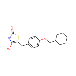 O=c1[nH]c(O)c(Cc2ccc(OCC3CCCCC3)cc2)s1 ZINC000169700817