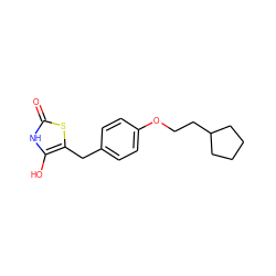 O=c1[nH]c(O)c(Cc2ccc(OCCC3CCCC3)cc2)s1 ZINC000169700820