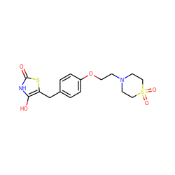 O=c1[nH]c(O)c(Cc2ccc(OCCN3CCS(=O)(=O)CC3)cc2)s1 ZINC000169700824