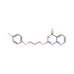 O=c1[nH]c(OCCCOc2ccc(Cl)cc2)nc2ncccc12 ZINC000058591549