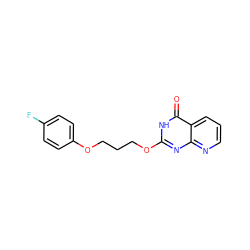 O=c1[nH]c(OCCCOc2ccc(F)cc2)nc2ncccc12 ZINC000058591024