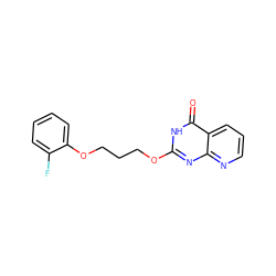 O=c1[nH]c(OCCCOc2ccccc2F)nc2ncccc12 ZINC000058583730