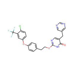 O=c1[nH]c(OCCc2ccc(Oc3ccc(Cl)c(C(F)(F)F)c3)cc2)ncc1Cc1cncnc1 ZINC000167934158