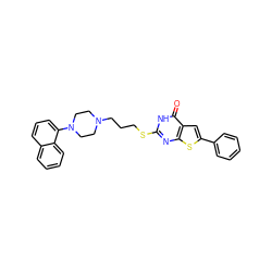 O=c1[nH]c(SCCCN2CCN(c3cccc4ccccc34)CC2)nc2sc(-c3ccccc3)cc12 ZINC000013761026