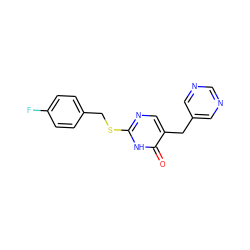 O=c1[nH]c(SCc2ccc(F)cc2)ncc1Cc1cncnc1 ZINC000006142668