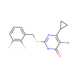 O=c1[nH]c(SCc2cccc(F)c2F)nc(C2CC2)c1Br ZINC000299833881