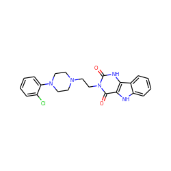 O=c1[nH]c2c([nH]c3ccccc32)c(=O)n1CCN1CCN(c2ccccc2Cl)CC1 ZINC000013523205