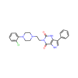 O=c1[nH]c2c(-c3ccccc3)c[nH]c2c(=O)n1CCN1CCN(c2ccccc2Cl)CC1 ZINC000101433849