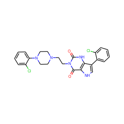 O=c1[nH]c2c(-c3ccccc3Cl)c[nH]c2c(=O)n1CCN1CCN(c2ccccc2Cl)CC1 ZINC000101433854