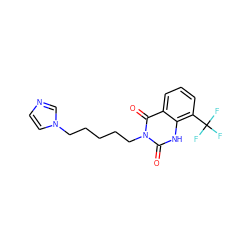 O=c1[nH]c2c(C(F)(F)F)cccc2c(=O)n1CCCCCn1ccnc1 ZINC000026388784