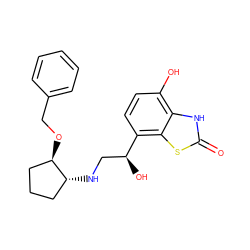 O=c1[nH]c2c(O)ccc([C@@H](O)CN[C@@H]3CCC[C@H]3OCc3ccccc3)c2s1 ZINC000058575605