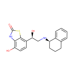 O=c1[nH]c2c(O)ccc([C@@H](O)CN[C@@H]3CCCc4ccccc43)c2s1 ZINC000058581944