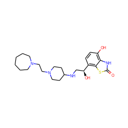 O=c1[nH]c2c(O)ccc([C@@H](O)CNC3CCN(CCN4CCCCCC4)CC3)c2s1 ZINC000058639174