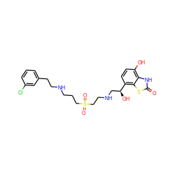 O=c1[nH]c2c(O)ccc([C@@H](O)CNCCS(=O)(=O)CCCNCCc3cccc(Cl)c3)c2s1 ZINC000072177797