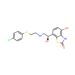 O=c1[nH]c2c(O)ccc([C@@H](O)CNCCSc3ccc(Cl)cc3)c2s1 ZINC000058583256