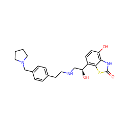 O=c1[nH]c2c(O)ccc([C@@H](O)CNCCc3ccc(CN4CCCC4)cc3)c2s1 ZINC000073198216