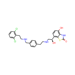 O=c1[nH]c2c(O)ccc([C@@H](O)CNCCc3ccc(CNCCc4c(Cl)cccc4Cl)cc3)c2s1 ZINC000082151650