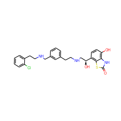 O=c1[nH]c2c(O)ccc([C@@H](O)CNCCc3cccc(CNCCc4ccccc4Cl)c3)c2s1 ZINC000082156846