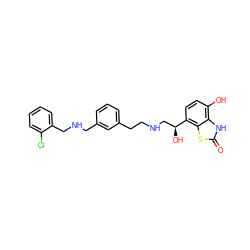 O=c1[nH]c2c(O)ccc([C@@H](O)CNCCc3cccc(CNCc4ccccc4Cl)c3)c2s1 ZINC000043171430