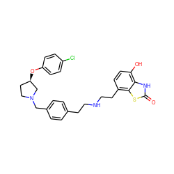 O=c1[nH]c2c(O)ccc(CCNCCc3ccc(CN4CC[C@@H](Oc5ccc(Cl)cc5)C4)cc3)c2s1 ZINC000073197773