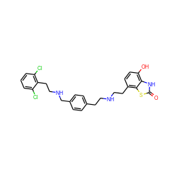 O=c1[nH]c2c(O)ccc(CCNCCc3ccc(CNCCc4c(Cl)cccc4Cl)cc3)c2s1 ZINC000082155554