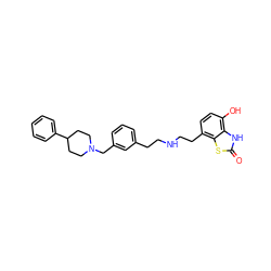 O=c1[nH]c2c(O)ccc(CCNCCc3cccc(CN4CCC(c5ccccc5)CC4)c3)c2s1 ZINC000082152545