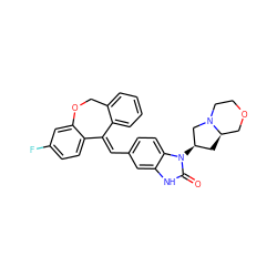 O=c1[nH]c2cc(/C=C3\c4ccccc4COc4cc(F)ccc43)ccc2n1[C@@H]1C[C@@H]2COCCN2C1 ZINC000144612245