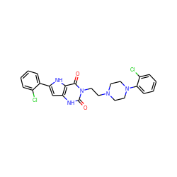 O=c1[nH]c2cc(-c3ccccc3Cl)[nH]c2c(=O)n1CCN1CCN(c2ccccc2Cl)CC1 ZINC000013641889