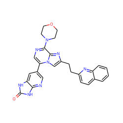 O=c1[nH]c2cc(-c3cnc(N4CCOCC4)c4nc(CCc5ccc6ccccc6n5)cn34)cnc2[nH]1 ZINC001772609841