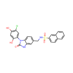 O=c1[nH]c2cc(CNS(=O)(=O)c3ccc4ccccc4c3)ccc2n1-c1cc(Cl)c(O)cc1O ZINC000072108944