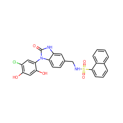 O=c1[nH]c2cc(CNS(=O)(=O)c3cccc4ccccc34)ccc2n1-c1cc(Cl)c(O)cc1O ZINC000072108066