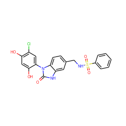 O=c1[nH]c2cc(CNS(=O)(=O)c3ccccc3)ccc2n1-c1cc(Cl)c(O)cc1O ZINC000072108822