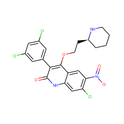 O=c1[nH]c2cc(Cl)c([N+](=O)[O-])cc2c(OCC[C@@H]2CCCCN2)c1-c1cc(Cl)cc(Cl)c1 ZINC000029461832