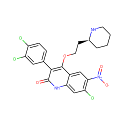 O=c1[nH]c2cc(Cl)c([N+](=O)[O-])cc2c(OCC[C@@H]2CCCCN2)c1-c1ccc(Cl)c(Cl)c1 ZINC000029416649