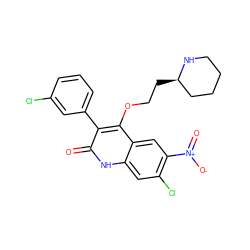 O=c1[nH]c2cc(Cl)c([N+](=O)[O-])cc2c(OCC[C@@H]2CCCCN2)c1-c1cccc(Cl)c1 ZINC000029414287