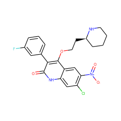 O=c1[nH]c2cc(Cl)c([N+](=O)[O-])cc2c(OCC[C@@H]2CCCCN2)c1-c1cccc(F)c1 ZINC000029413999