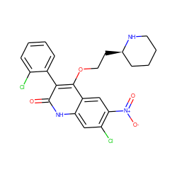 O=c1[nH]c2cc(Cl)c([N+](=O)[O-])cc2c(OCC[C@@H]2CCCCN2)c1-c1ccccc1Cl ZINC000029413025