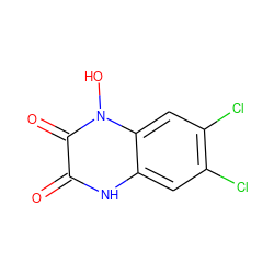 O=c1[nH]c2cc(Cl)c(Cl)cc2n(O)c1=O ZINC000100914649