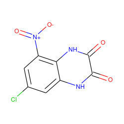 O=c1[nH]c2cc(Cl)cc([N+](=O)[O-])c2[nH]c1=O ZINC000013478385