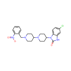 O=c1[nH]c2cc(Cl)ccc2n1C1CCN(C2CCN(Cc3ccccc3[N+](=O)[O-])CC2)CC1 ZINC000040915688