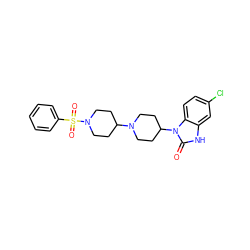 O=c1[nH]c2cc(Cl)ccc2n1C1CCN(C2CCN(S(=O)(=O)c3ccccc3)CC2)CC1 ZINC000040423496