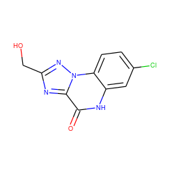 O=c1[nH]c2cc(Cl)ccc2n2nc(CO)nc12 ZINC000013798648