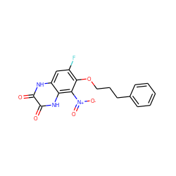 O=c1[nH]c2cc(F)c(OCCCc3ccccc3)c([N+](=O)[O-])c2[nH]c1=O ZINC000013761209