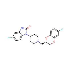 O=c1[nH]c2cc(F)ccc2n1C1CCN(C[C@@H]2COc3cc(F)ccc3O2)CC1 ZINC000027901289