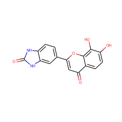 O=c1[nH]c2ccc(-c3cc(=O)c4ccc(O)c(O)c4o3)cc2[nH]1 ZINC000013586395