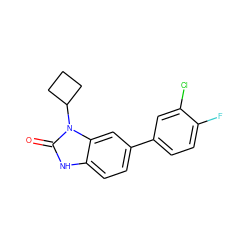 O=c1[nH]c2ccc(-c3ccc(F)c(Cl)c3)cc2n1C1CCC1 ZINC000028463643