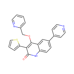 O=c1[nH]c2ccc(-c3ccncc3)cc2c(OCc2ccccn2)c1-c1cccs1 ZINC000115007781