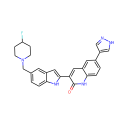 O=c1[nH]c2ccc(-c3cn[nH]c3)cc2cc1-c1cc2cc(CN3CCC(F)CC3)ccc2[nH]1 ZINC000034804267